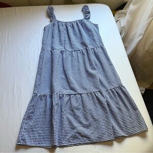 SIRENS & SEASHELLS blue gingham plaid ruffle tiered sleeveless midi dress